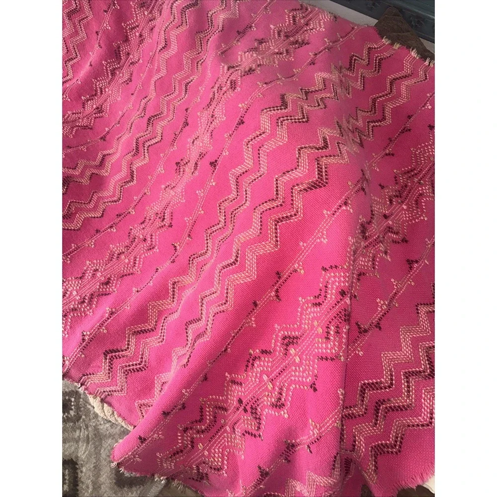Mid Century Vintage Swedish Weave Throw Blanket68X52 fuchsia